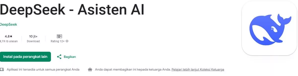 Rating dan Pengunduh Aplikasi Deepseek di Google Playstore