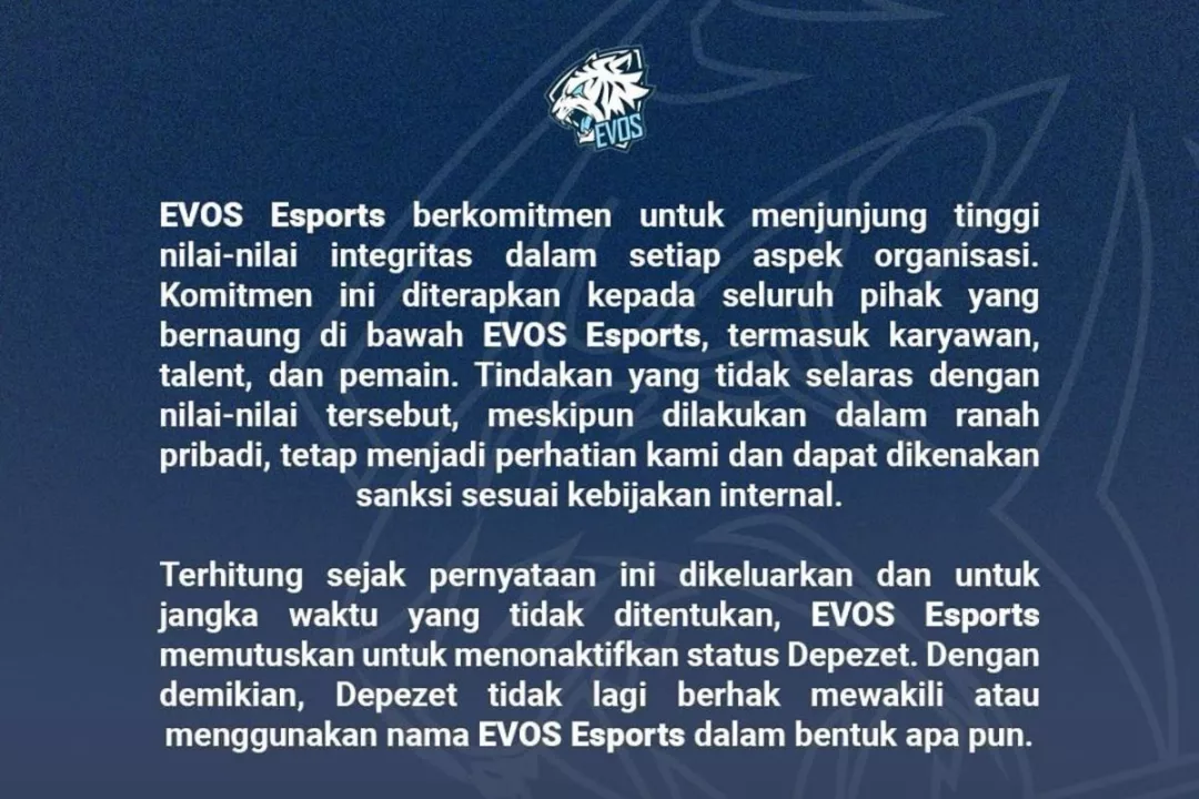 Evos Depezet Dinonaktifkan! Inilah Pernyataan Pihak Manajemen! (@evosesports)