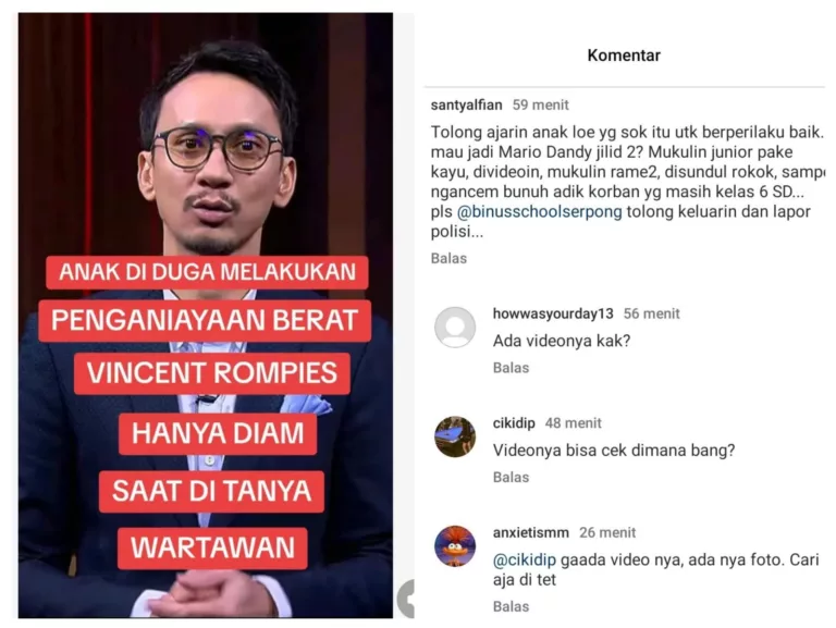 Putra Vincent Rompies Diduga Lakukan Bullying di Binus Serpong