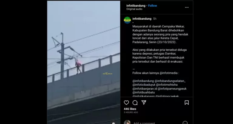 Viral Seorang Pria di Padalarang Nekat Panjat Jalur Rel Kereta Cepat Jakarta Bandung, Whoosh Terlambat 20 Menit