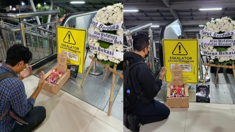 Viral Eskalator di Stasiun Bekasi Rusak sudah Rusak 100 Hari, Warga Hiasi dengan Nisan