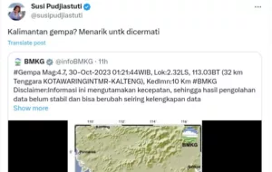 Kalimantan Tengah Diguncang Gempa Magnitudo 4,7 Susi Pudjiastuti: Menarik untuk Dicermati