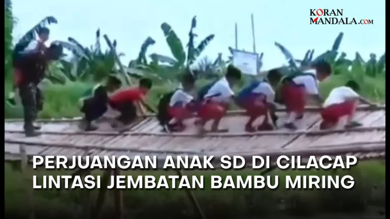 Anak Sekolah Naik Jembatan Bambu